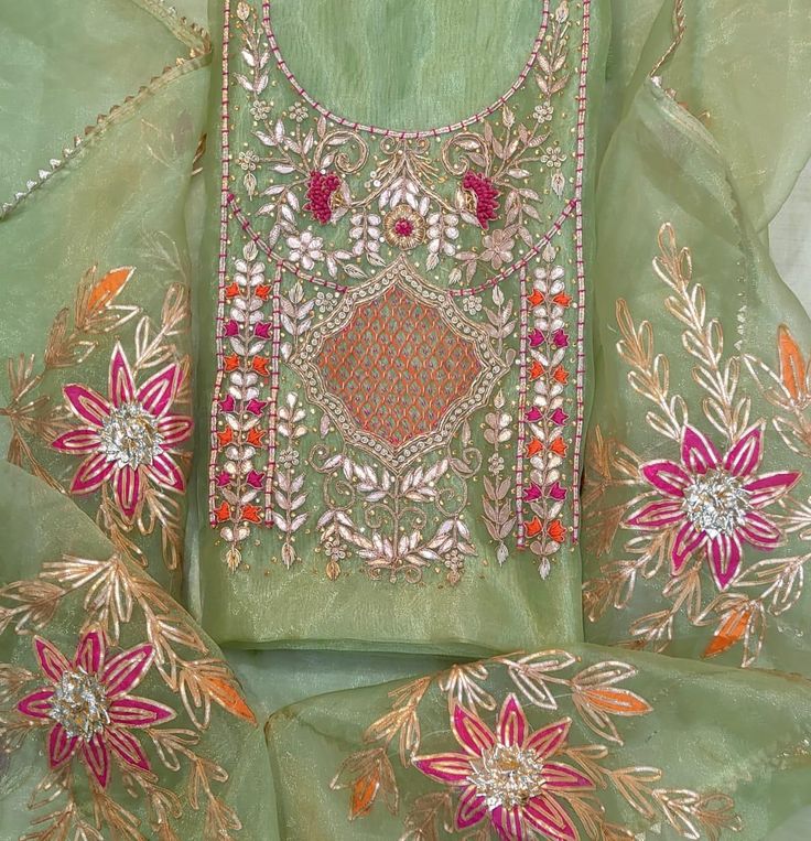 3 Piece Beautiful Organza Suit in threecolors