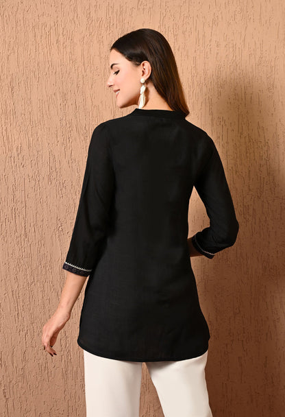 Black Silk Embroidered Tunic