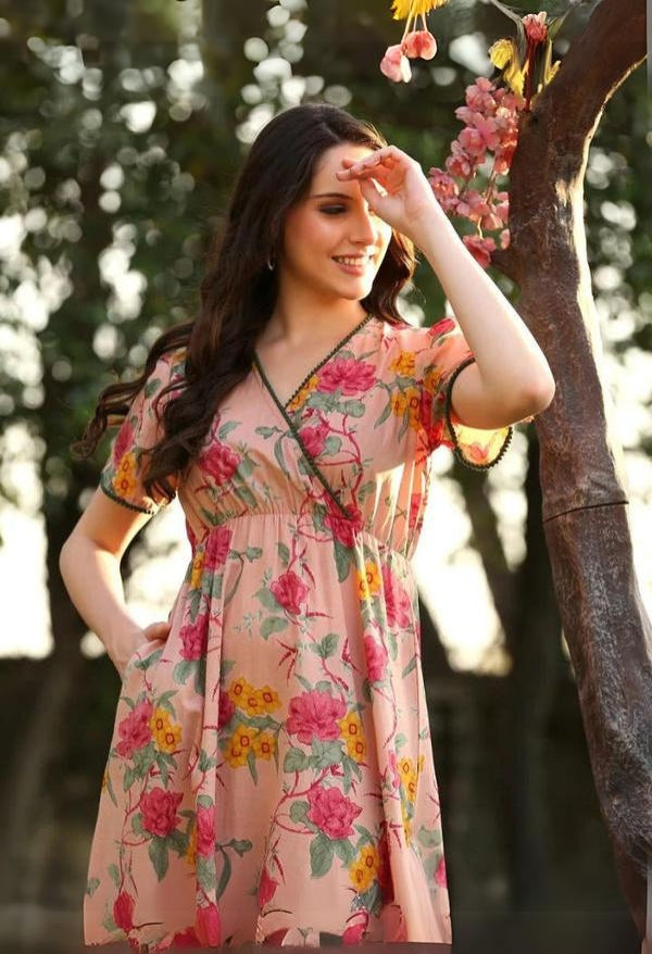 Pink Cotton  A-line Pocket Dress