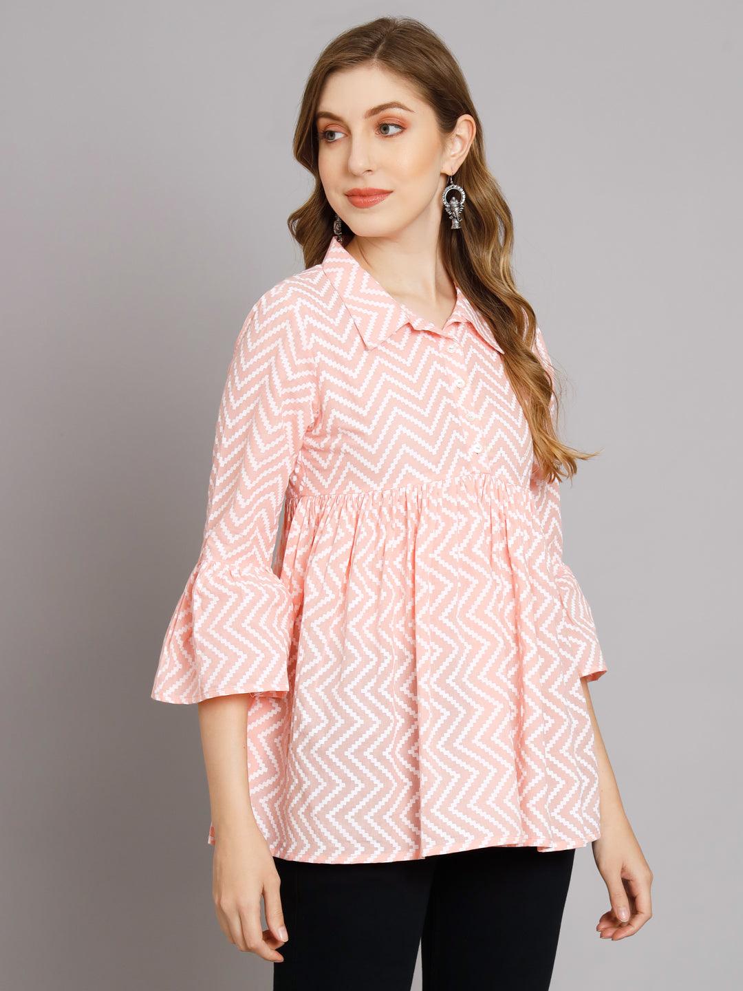 Blush Pink Chevron Print Cotton Top - JAIPURHUTZ
