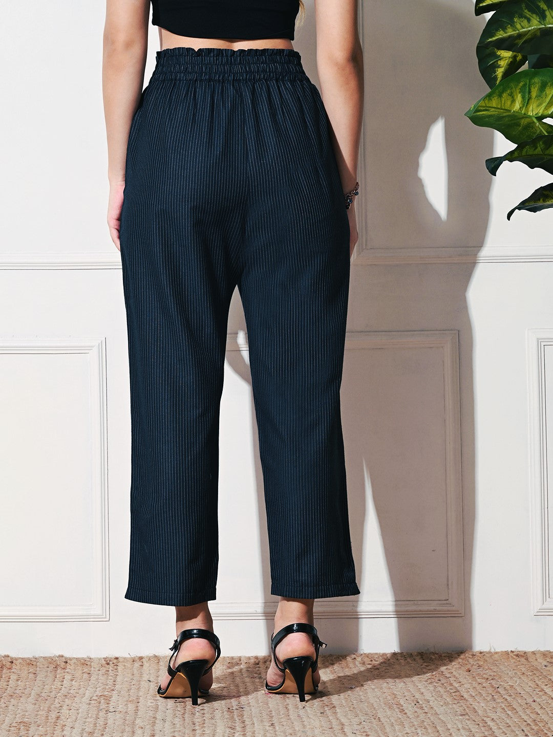 Navy Stripe Straight Fit Trousers