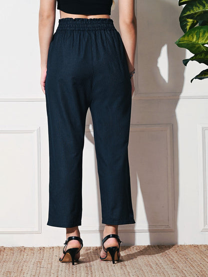 Navy Stripe Straight Fit Trousers