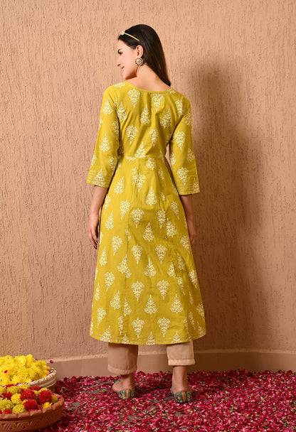 Yellow Motif Anarkali Kurta