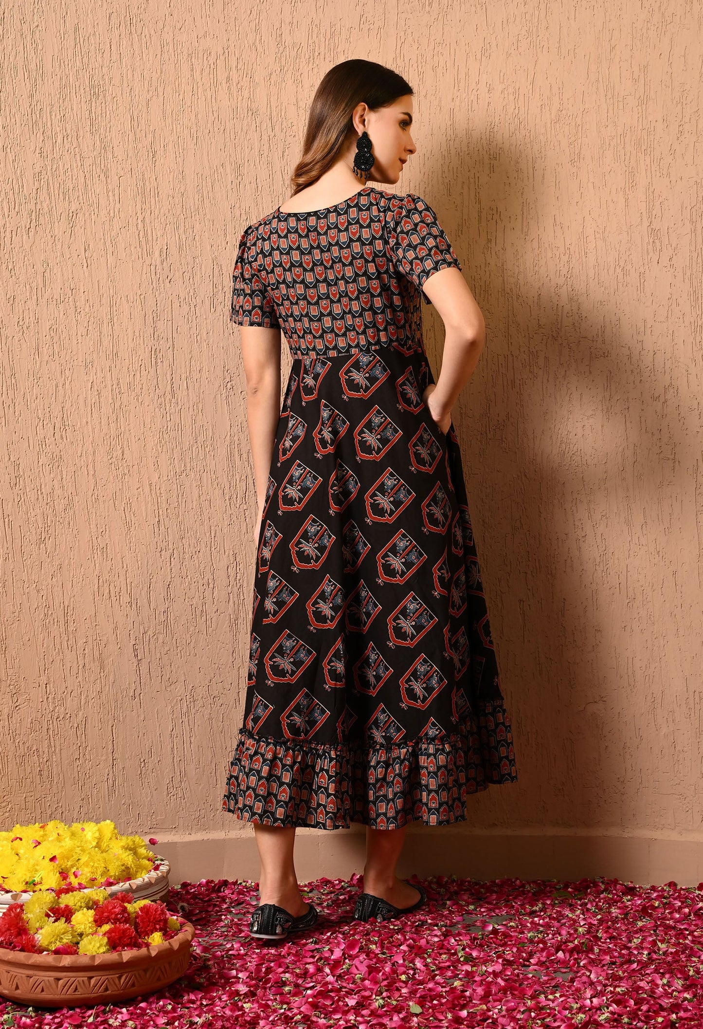 Black Floral Fit and Flare Dress