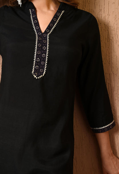 Black Silk Embroidered Tunic