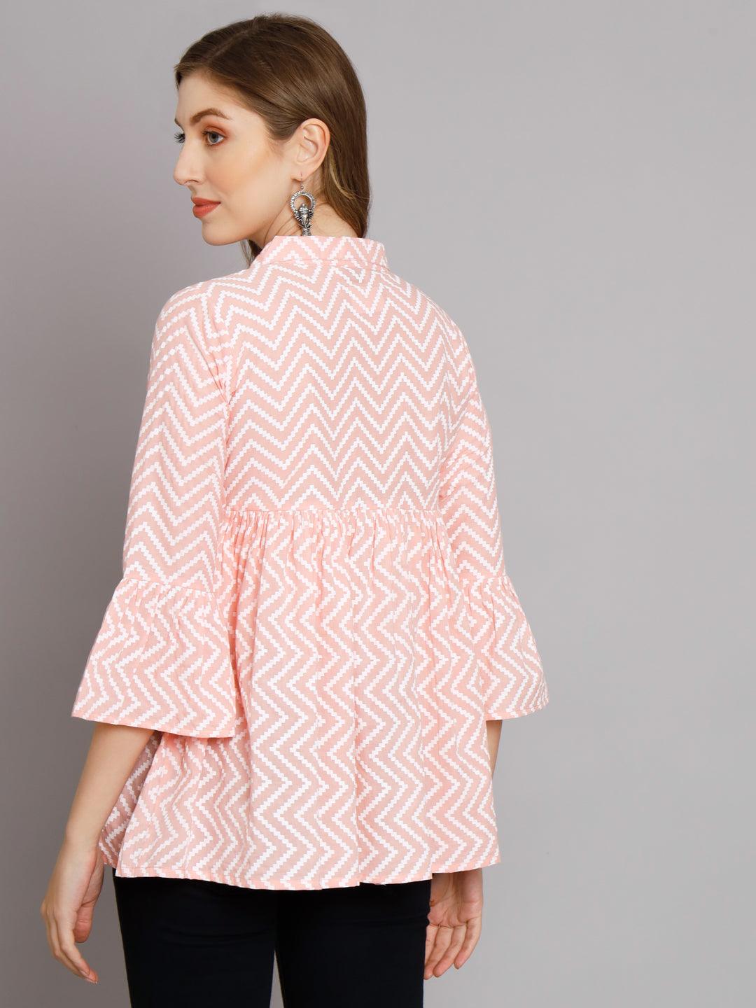 Blush Pink Chevron Print Cotton Top - JAIPURHUTZ