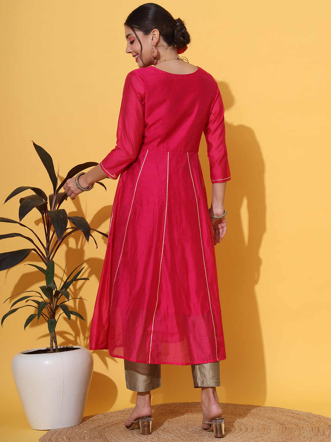 Magenta Chanderi Anarkali Kurta