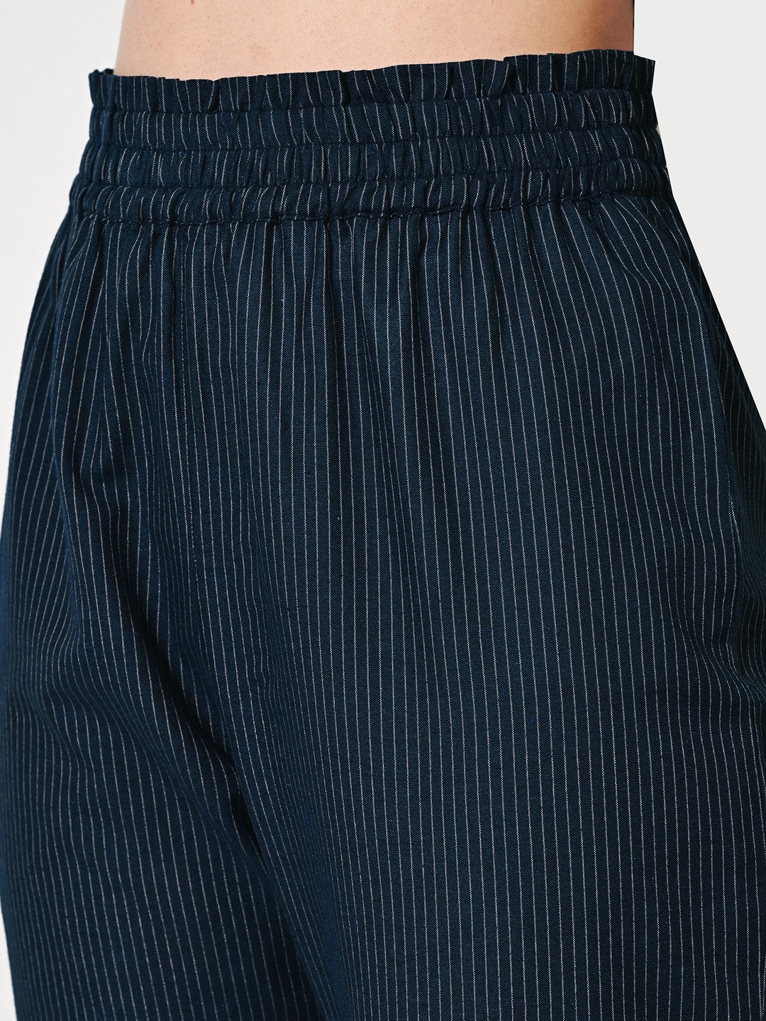 Navy Stripe Straight Fit Trousers