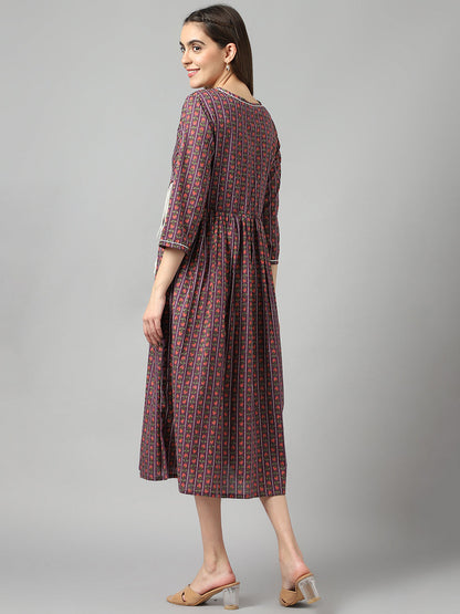Purple Cotton Angrakha Style Pocket Dress