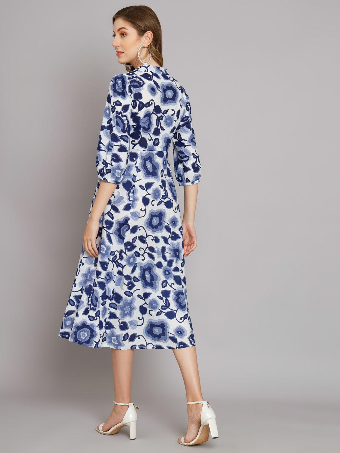 Abstract Blue Flared Dress - JAIPURHUTZ