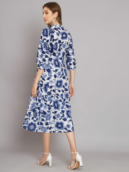 Abstract Blue Flared Dress - JAIPURHUTZ