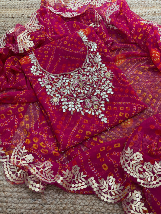 Zardosi Work 60 Gram Georgette Suit in Bandhej with Gota Border