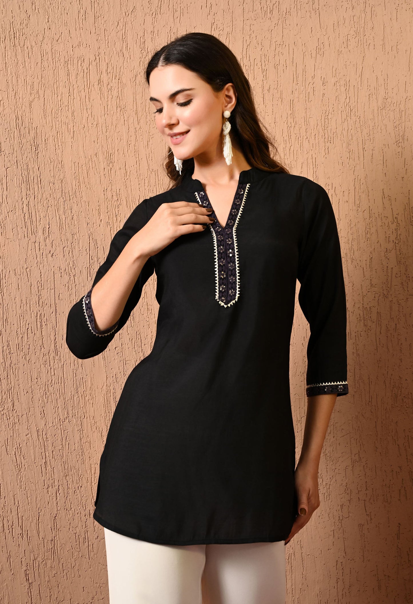 Black Silk Embroidered Tunic