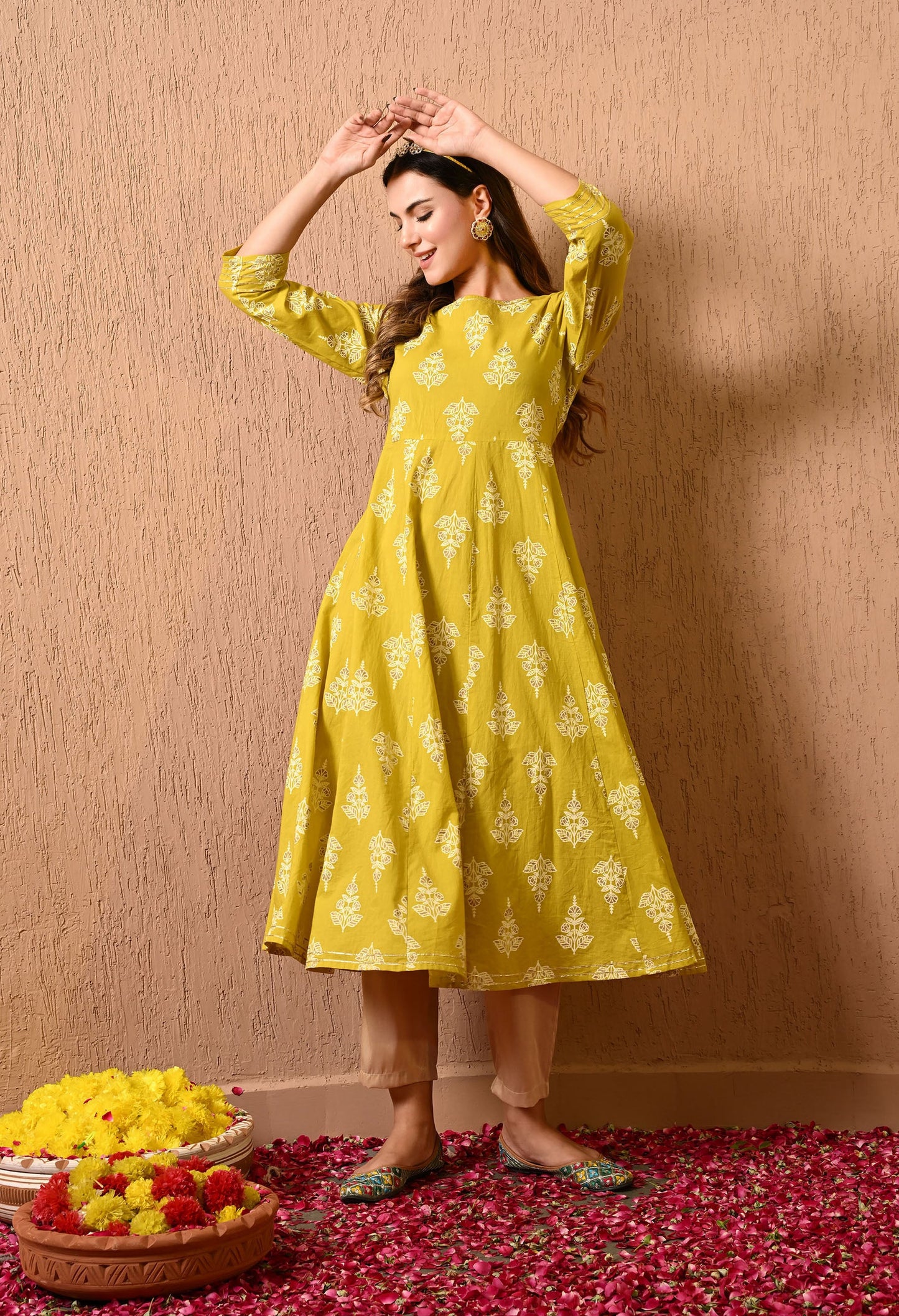 Yellow Motif Anarkali Kurta