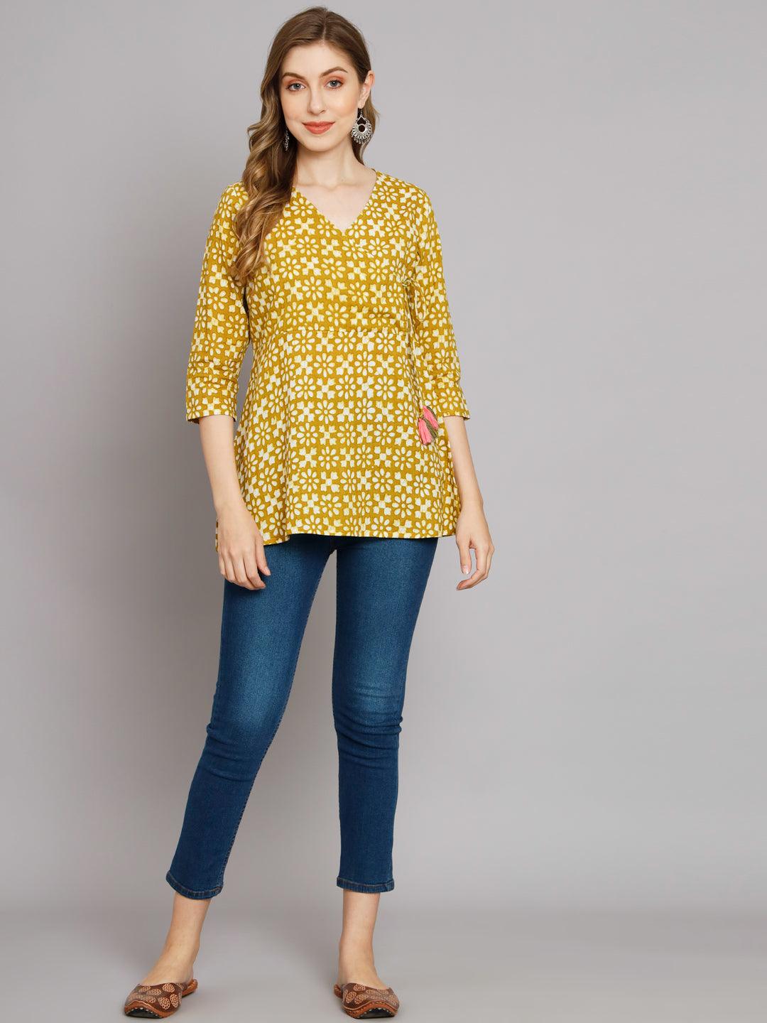 Jaipur Batik Green Angrakha Top - JAIPURHUTZ