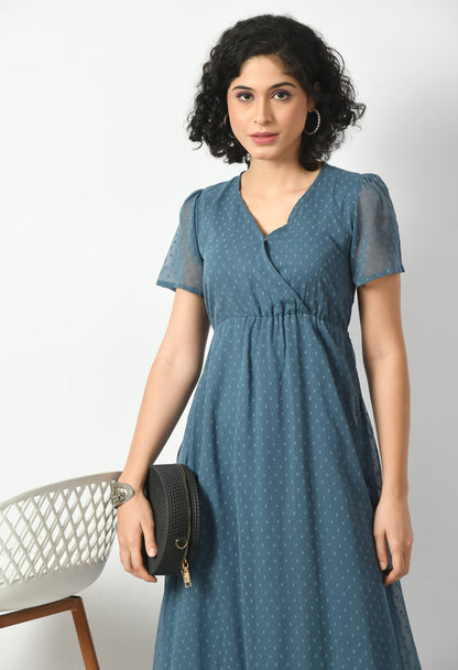 Blue Georgette A-line Dress