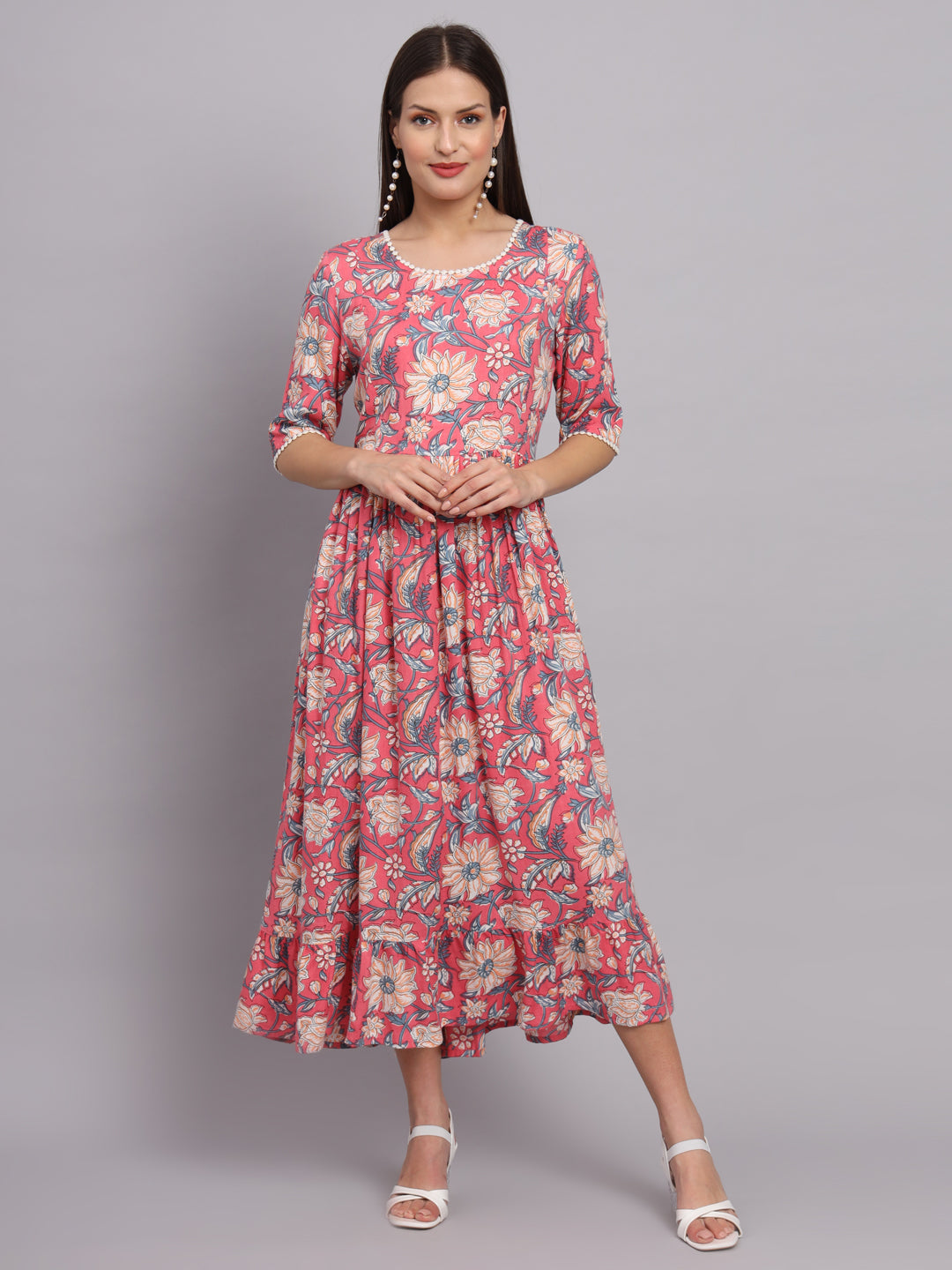 Pastel pink Fit and Flared Pocket Dress