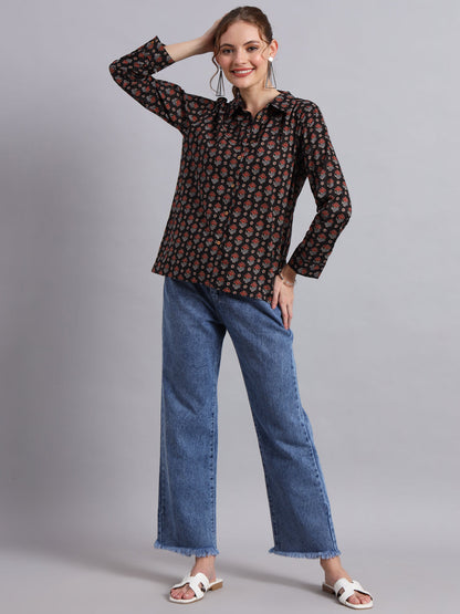 Black Cotton Shirt Style Top