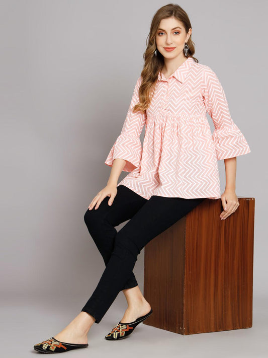 Blush Pink Chevron Print Cotton Top - JAIPURHUTZ
