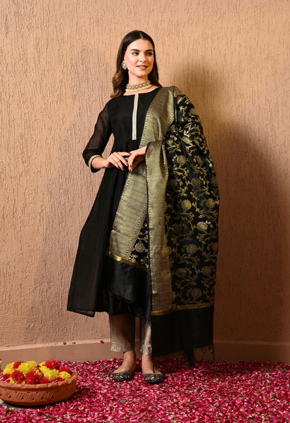 Black Gold Silk Banarasi Dupatta