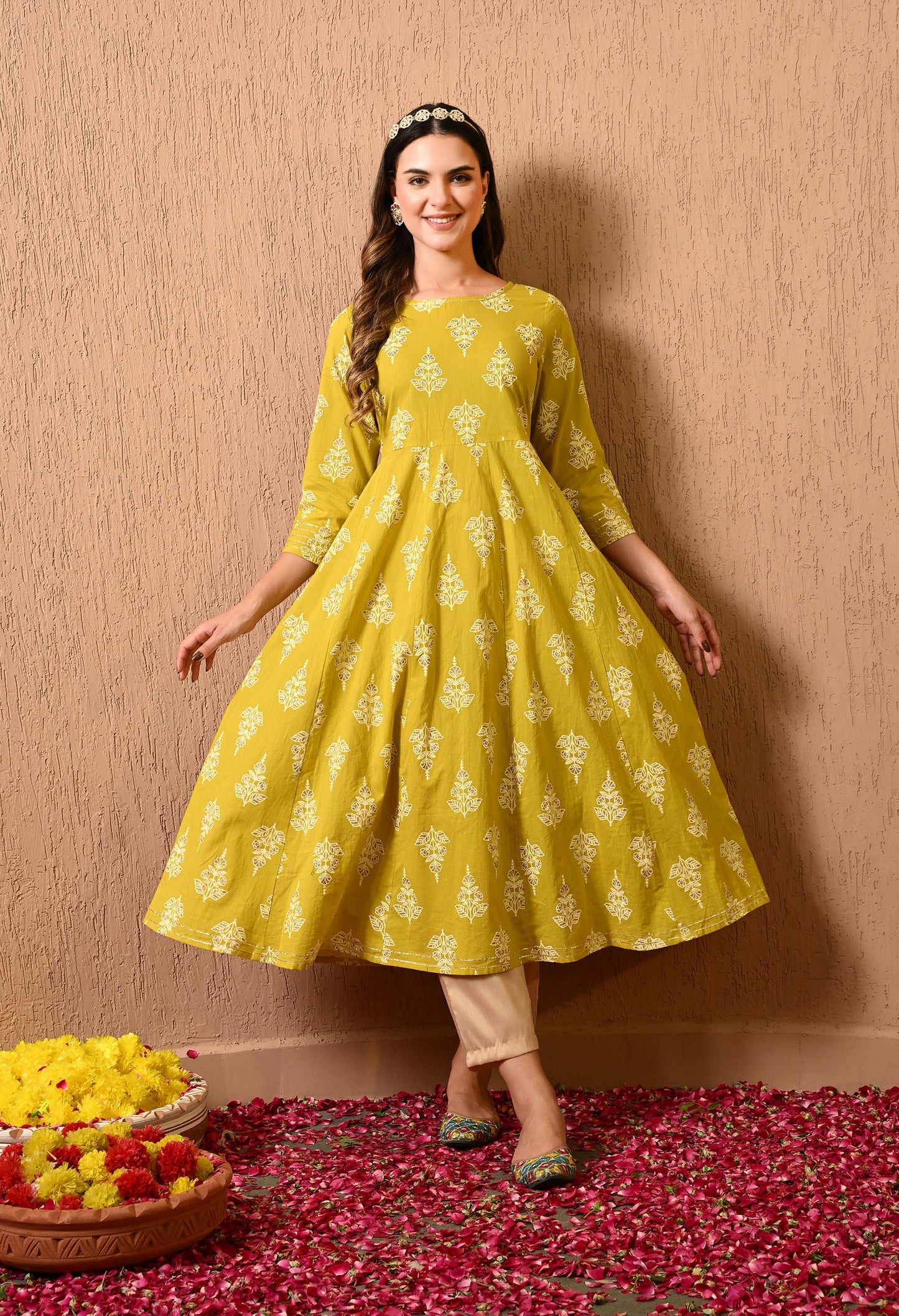Yellow Motif Anarkali Kurta