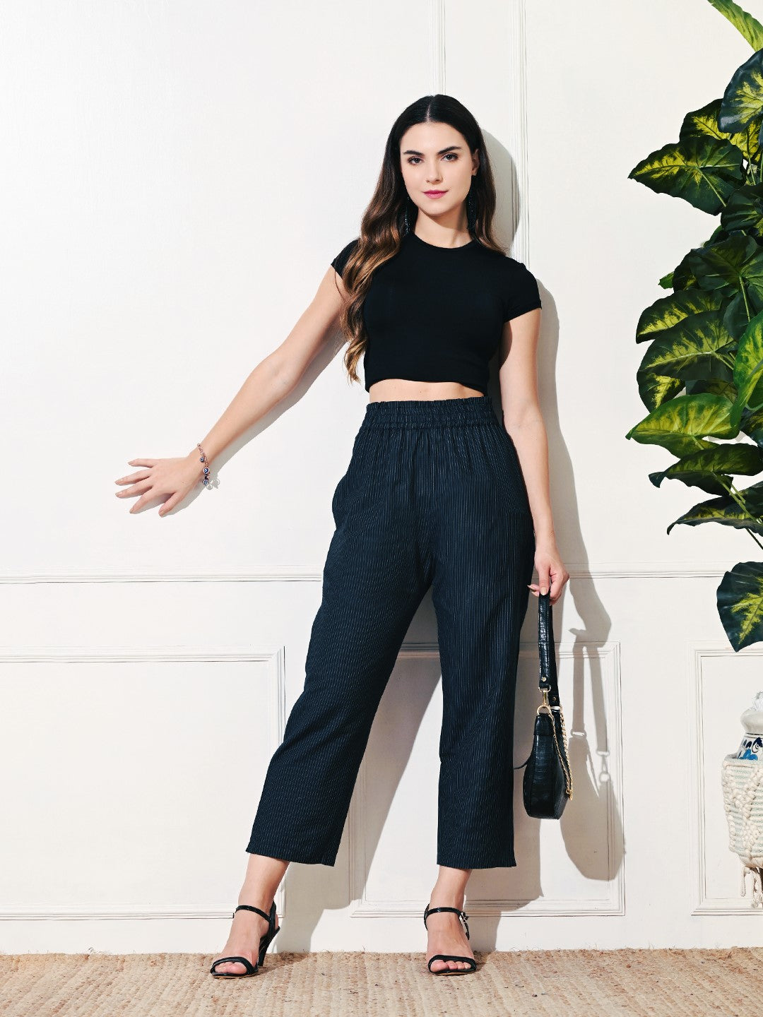 Navy Stripe Straight Fit Trousers