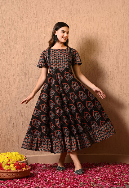 Black Floral Fit and Flare Dress