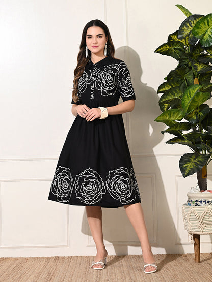 Monochrome Button Dress