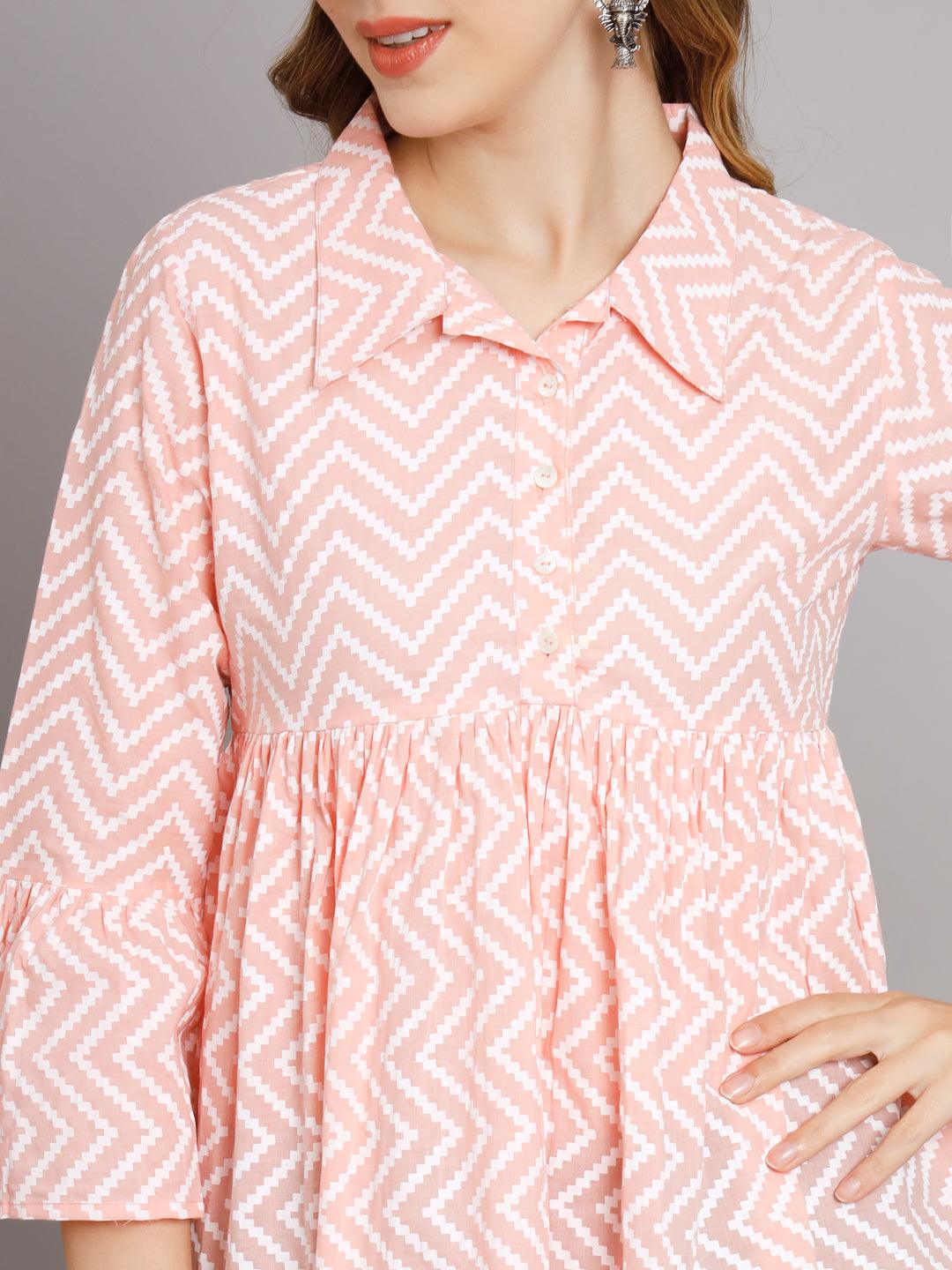 Blush Pink Chevron Print Cotton Top - JAIPURHUTZ