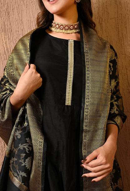 Black Gold Silk Banarasi Dupatta