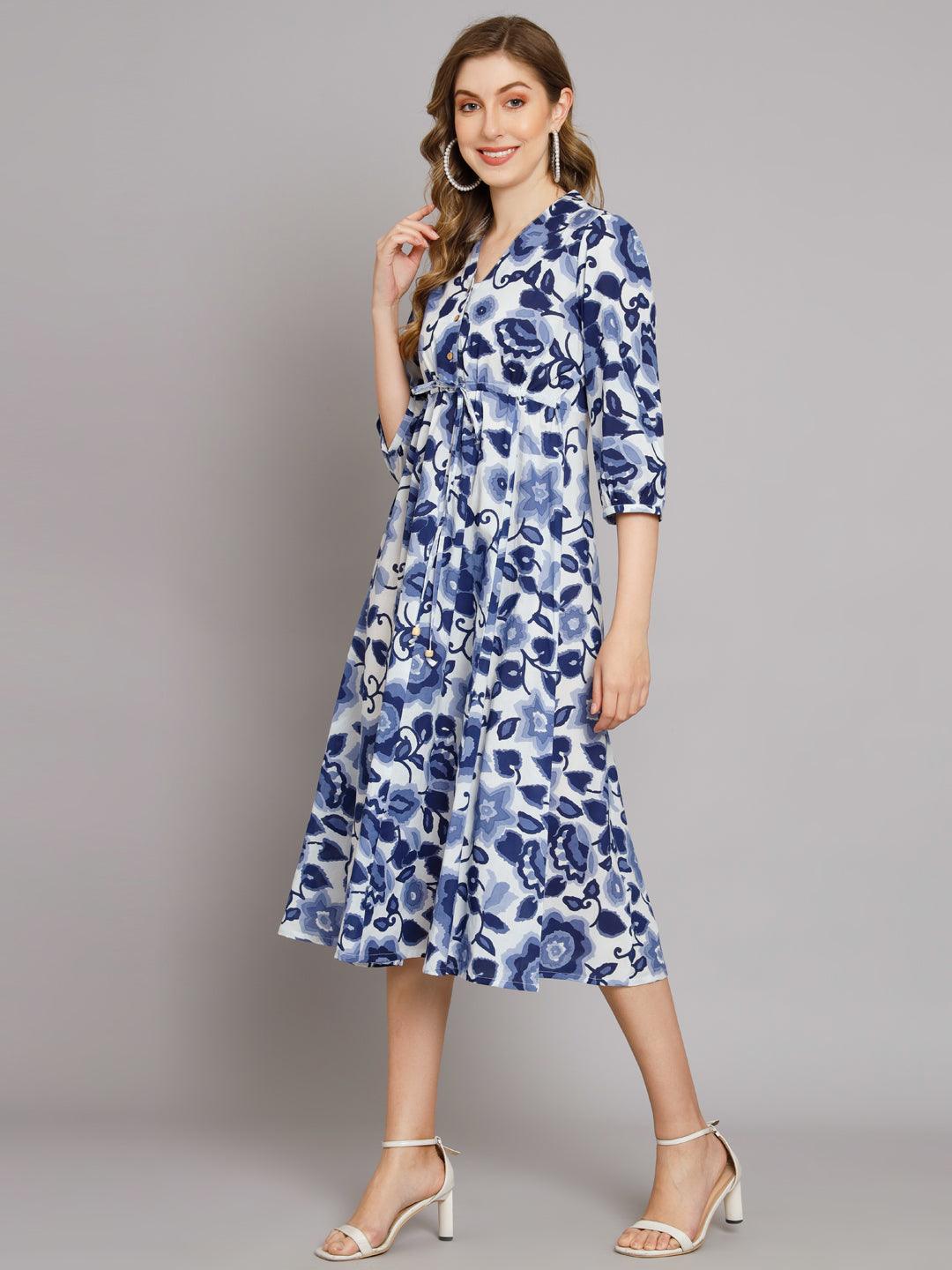 Abstract Blue Flared Dress - JAIPURHUTZ