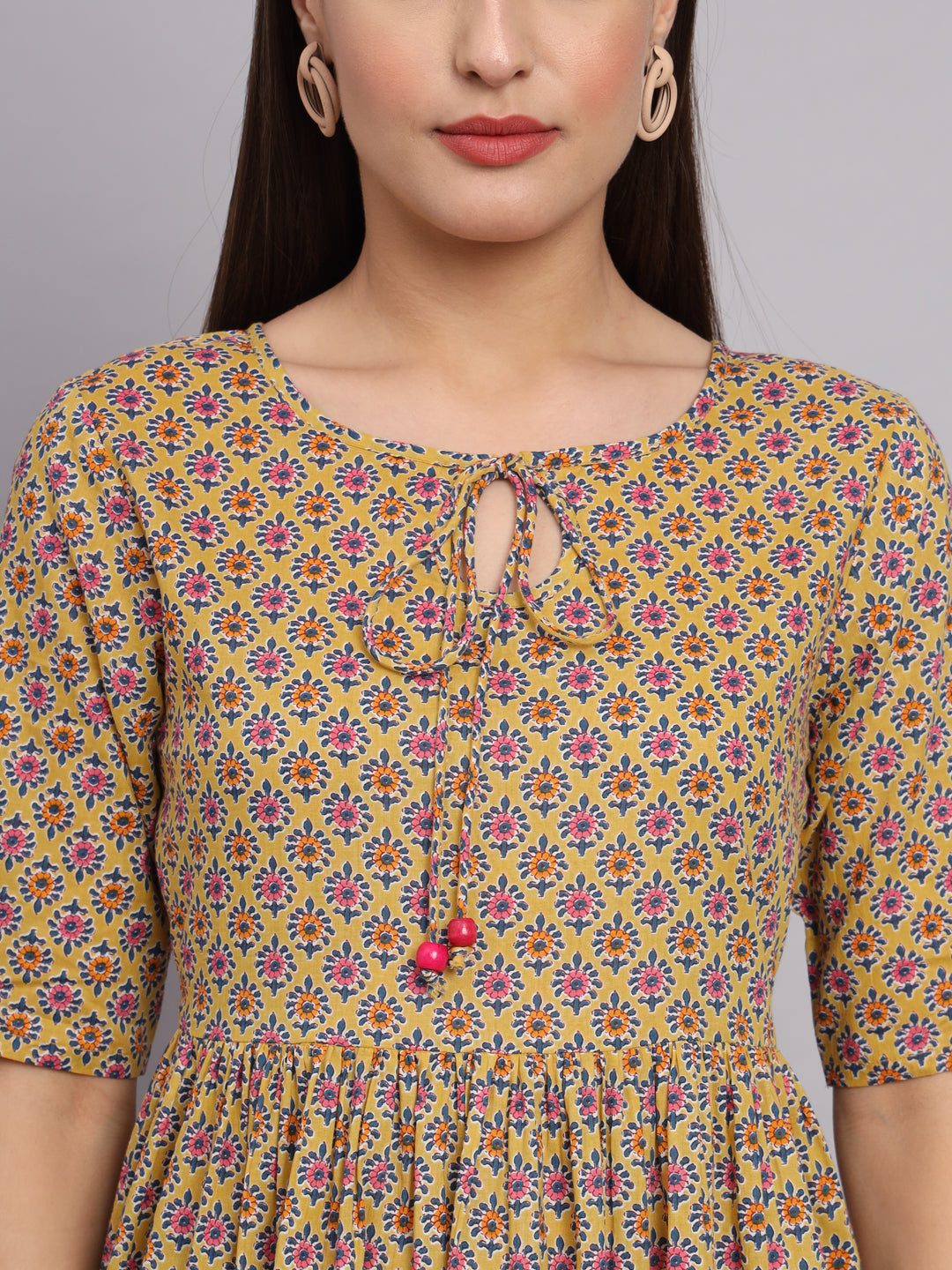 Women Printed Cotton Keyhole Neck Top