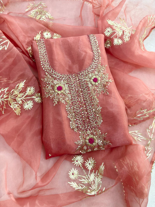 3 Piece Execusite Organza Suit in peach