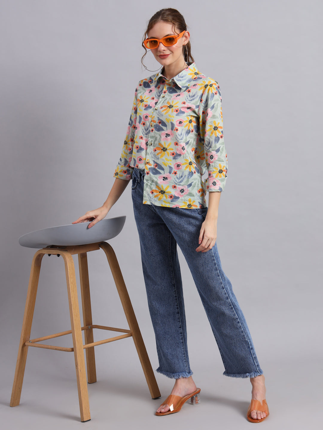 Multicolor Cotton Shirt Style Top