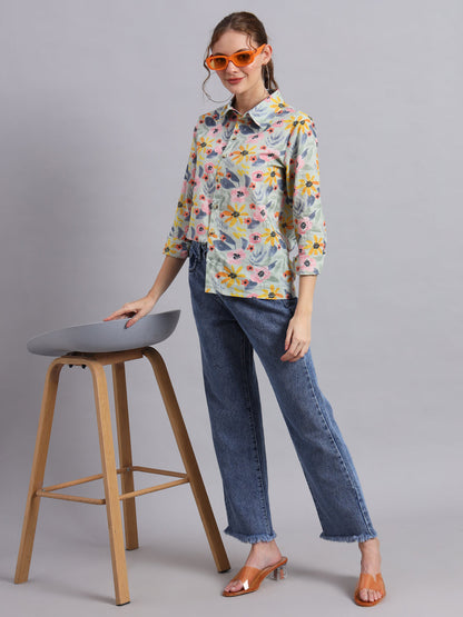 Multicolor Cotton Shirt Style Top