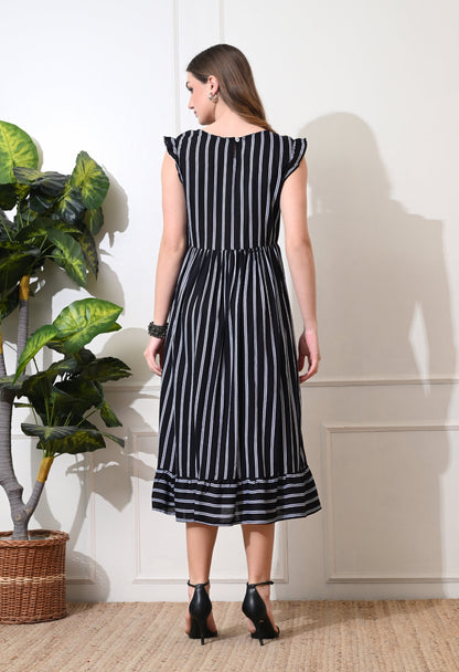 Monochrome Stripe A-line Dress