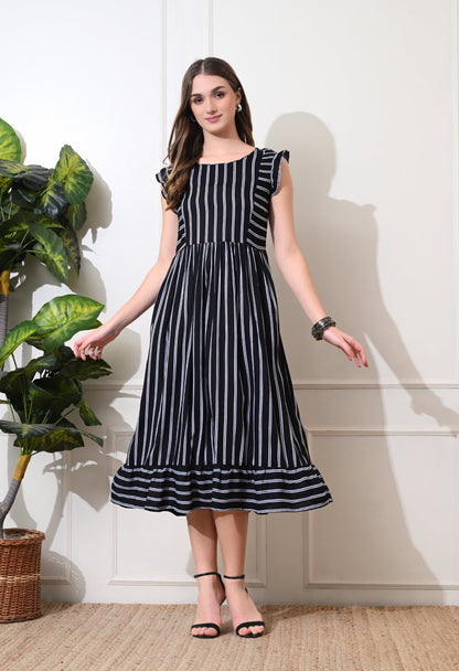 Monochrome Stripe A-line Dress