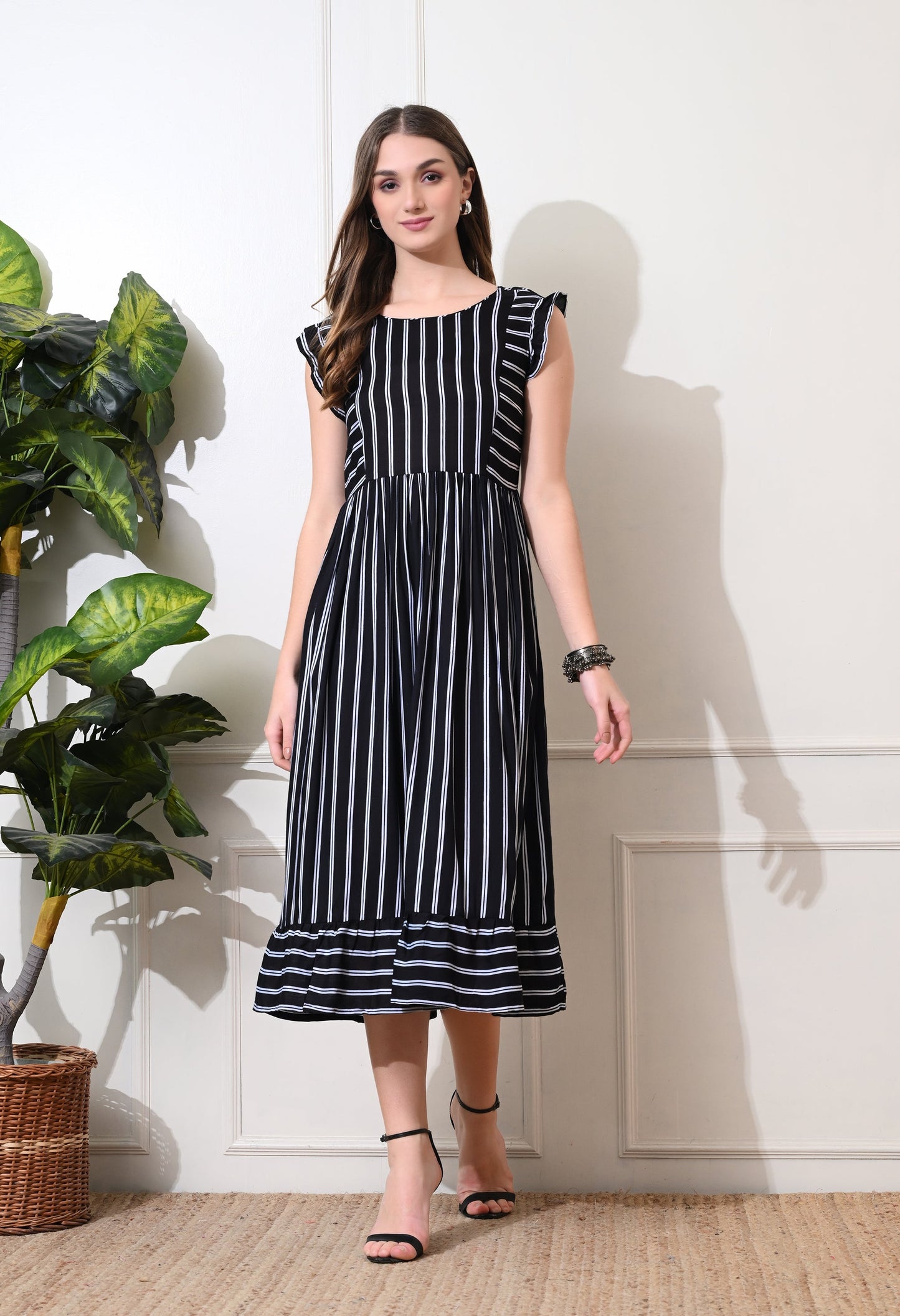 Monochrome Stripe A-line Dress