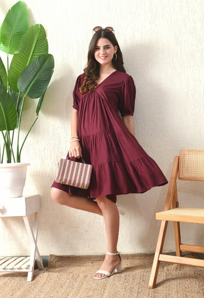 Wine Flared Dress