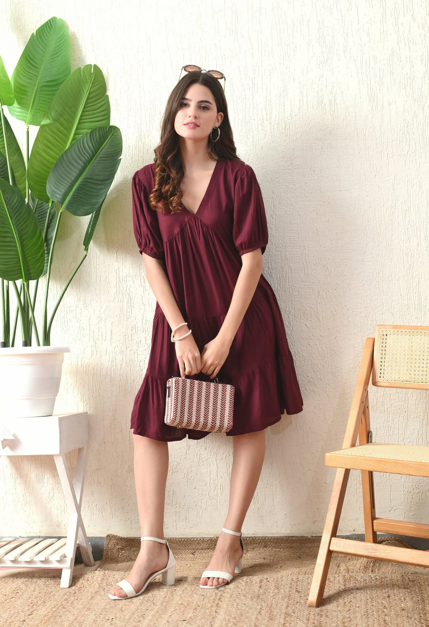 Wine Flared Dress