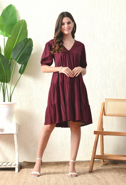 Wine Flared Dress