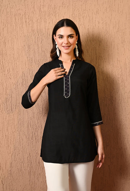 Black Silk Embroidered Tunic