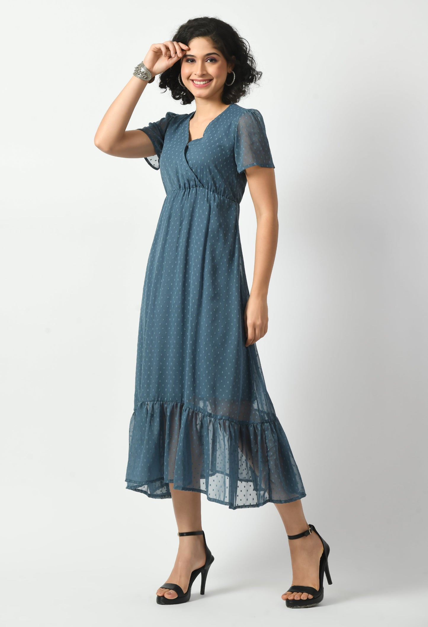 Blue Georgette A-line Dress