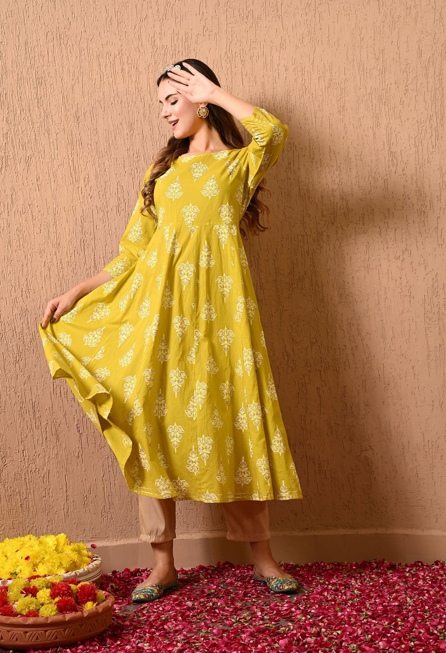 Yellow Motif Anarkali Kurta