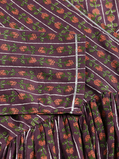 Purple Cotton Angrakha Style Pocket Dress