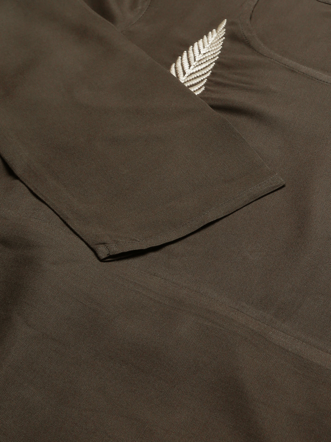 Grey Rayon Embroidered Flared Dress