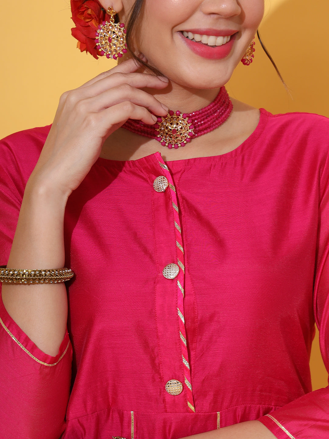 Magenta Chanderi Anarkali Kurta