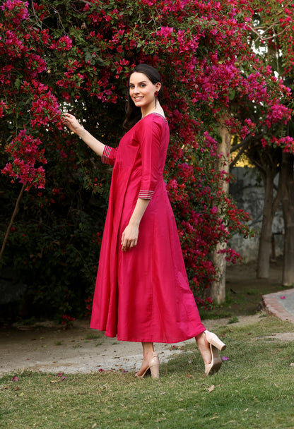 Magenta Print Gown Dress