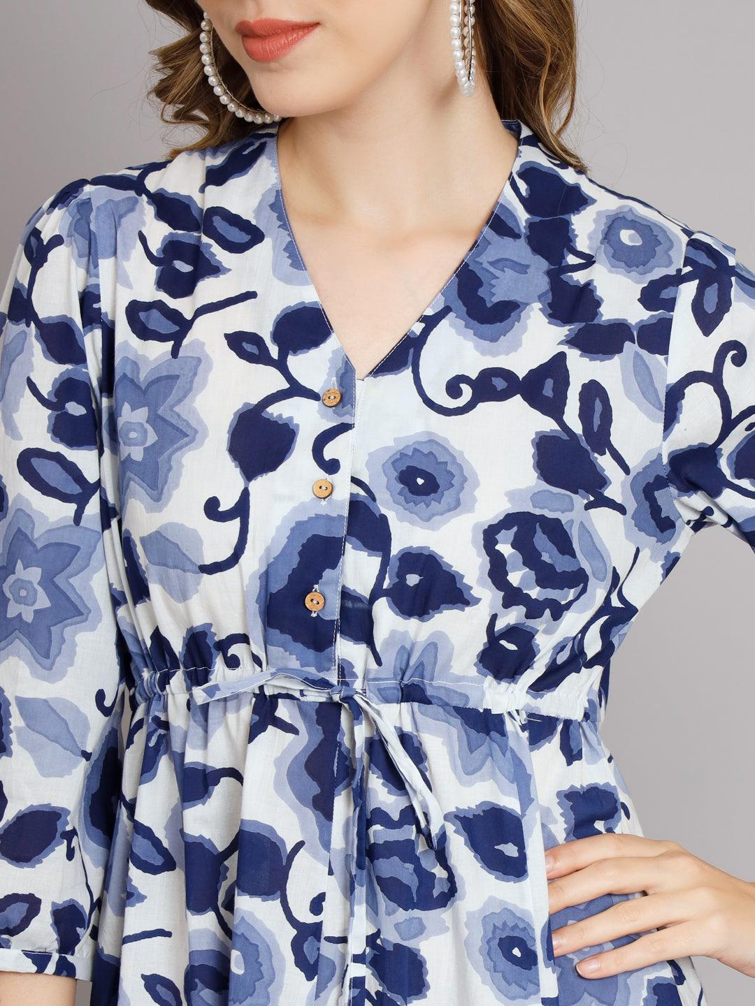 Abstract Blue Flared Dress - JAIPURHUTZ