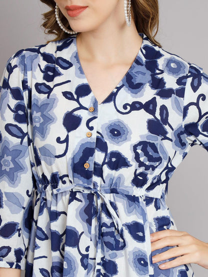 Abstract Blue Flared Dress - JAIPURHUTZ